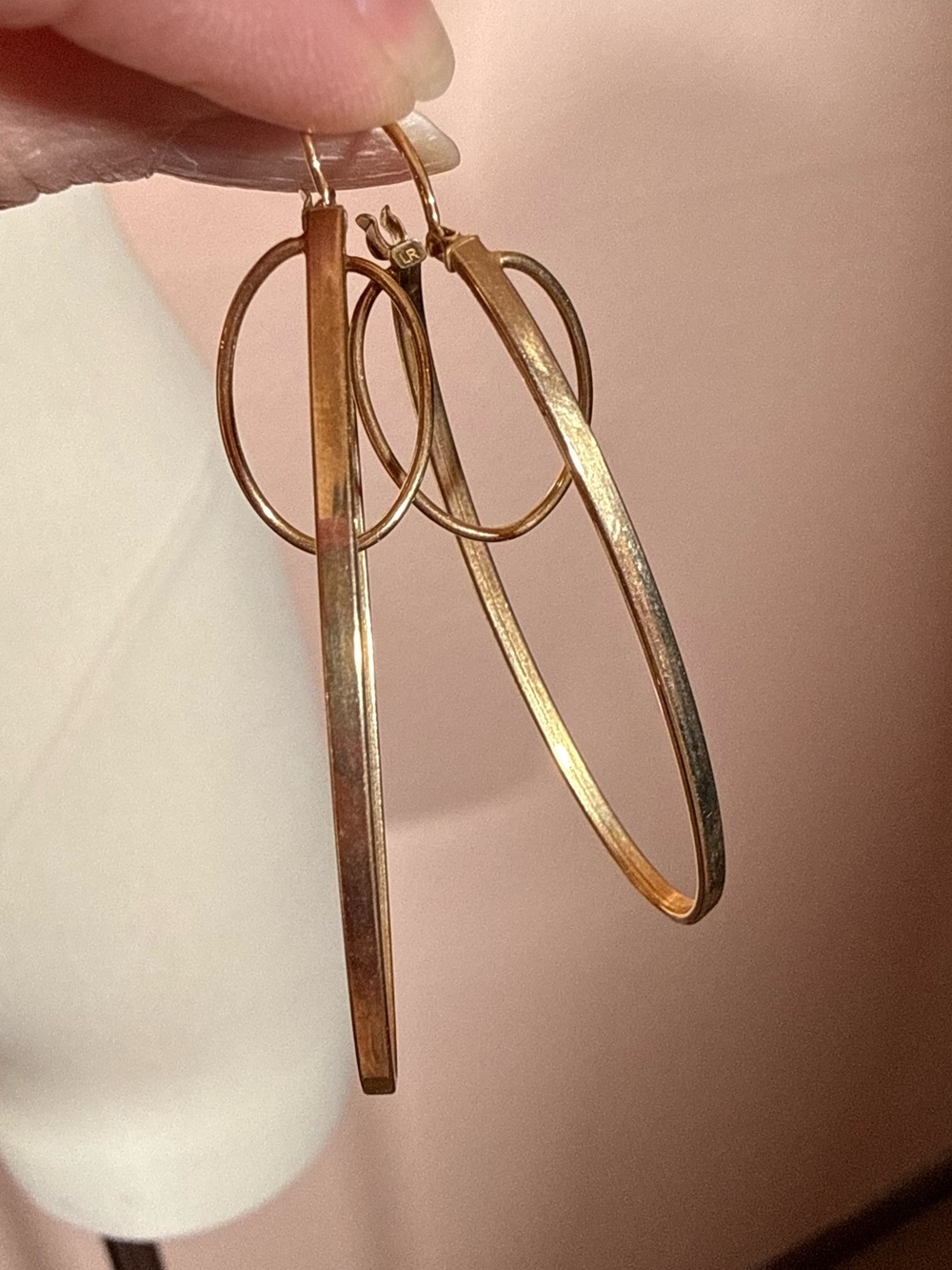 Vintage gold sterling silver modernist minimalist long oval double hoop earrings